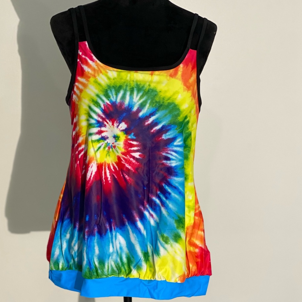 Rosegal Set Bathing Suit Tie Dye Tank and Black Shorts Size 16